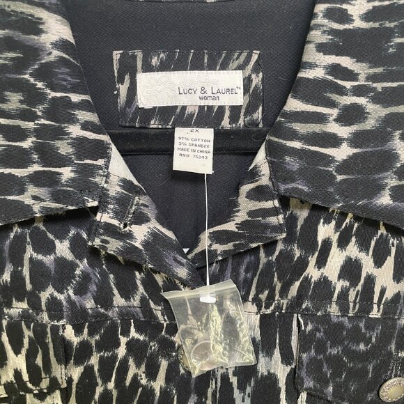 NWOT Women's 2X Lucy & Laurel Animal Print Denim Style Jacket - Picture 2 of 4